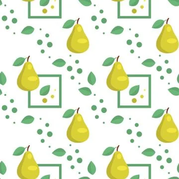 Seamless pattern with green pears and leaves Stock Illustration
