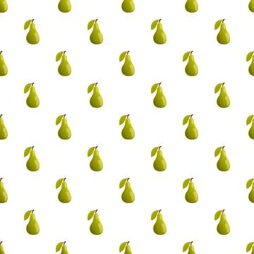 Seamless pattern with green pears and leaves repeating Stock Illustration
