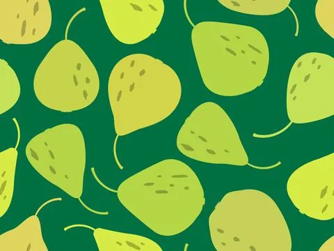 Seamless pattern with green pears on a green background. Fruit pear in a mi.. Stock Illustration