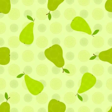 Seamless pattern with green pears on a light green background. Stock Illustration