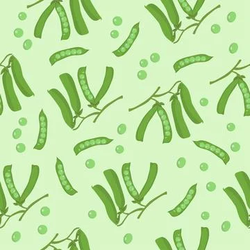 Seamless pattern of green peas and pods on twig Stock Illustration