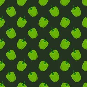 Seamless pattern with green pepper in different positions. Stock Illustration