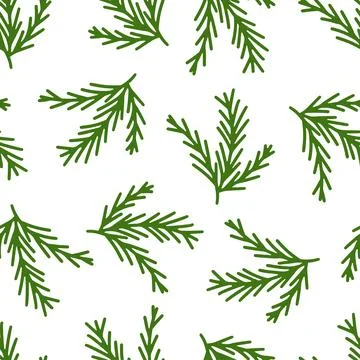 Seamless pattern with green pine branches on white background for Christmas Illustrazione stock
