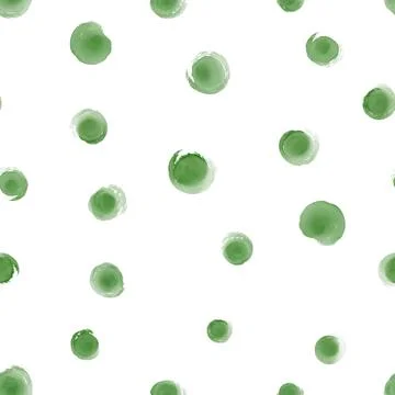 Seamless pattern with green polka dots. Abstract watercolor background Stock Illustration