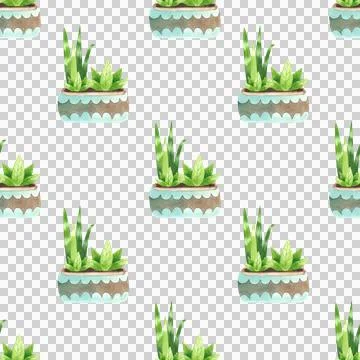 Seamless pattern with green potted plants. Watercolor illustration of houseplant Illustrazione stock