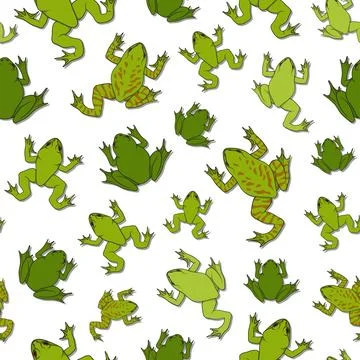 Seamless pattern with green river frogs. Stock Illustration
