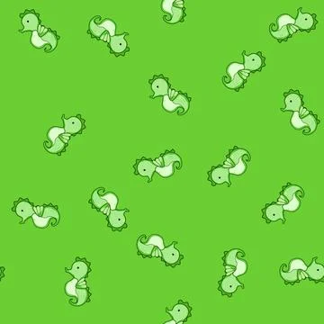 Seamless pattern Green seahorse drawing for children's designs, showing a sim Stock Illustration