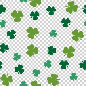 Seamless pattern with green shamrocks on a transparent background.  Stock Illustration