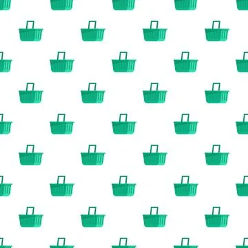 Seamless pattern with green shopping baskets Stock Illustration