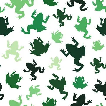 Seamless pattern with green silhouettes of river frogs. Stock Illustration