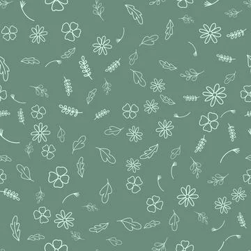 Seamless pattern green small flower leaf twig, wallpaper wrapping textile des Illustrazione stock