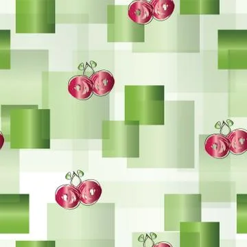Seamless pattern with green squares and cherries vector Stock Illustration