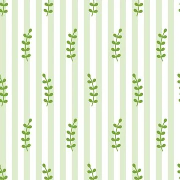 Seamless pattern in green stripes with branch Illustrazione stock