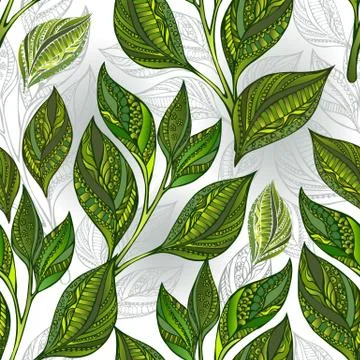 Seamless pattern with green tea leaves Stock Illustration