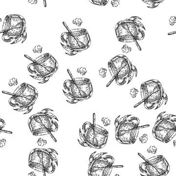 Seamless pattern green tea sketch hand drawn Stock Illustration