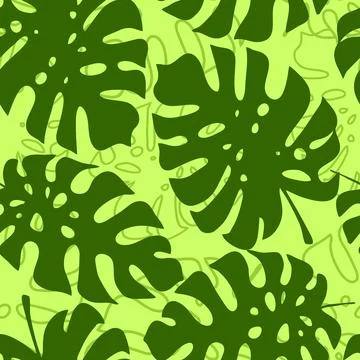 Seamless pattern in green tones from the contours of tropical leaves, textu.. Stock-Illustration