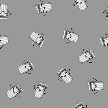 Seamless pattern green trash bin character cartoon vector Illustrazione stock