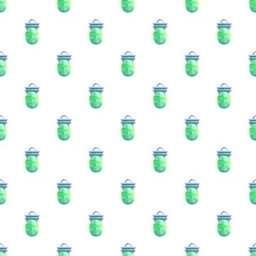 Seamless pattern with a green trash can icon Illustrazione stock