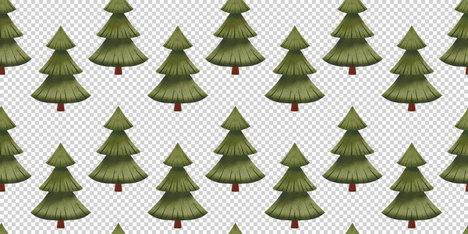 Seamless pattern with green trees. Children's hand-drawn watercolor illustration Stock Illustration