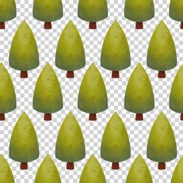 Seamless pattern with green trees. Children's hand-drawn watercolor illustration Stock Illustration