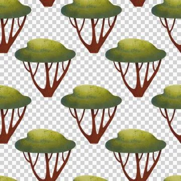 Seamless pattern with green trees. Children's hand-drawn watercolor illustration Stock Illustration