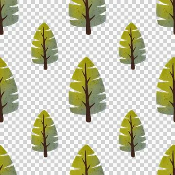 Seamless pattern with green trees. Children's hand-drawn watercolor illustration Illustrazione stock