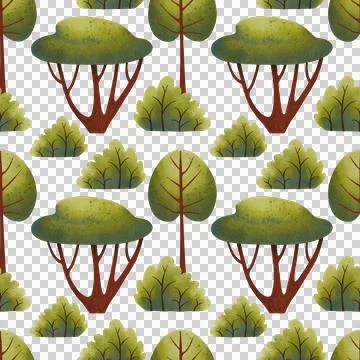 Seamless pattern with green trees. Children's hand-drawn watercolor illustration Stock Illustration
