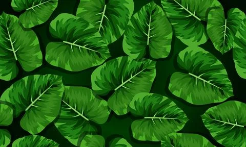 Seamless pattern of green tropical caladium leaves. vibrant seamless background. Stock Illustration