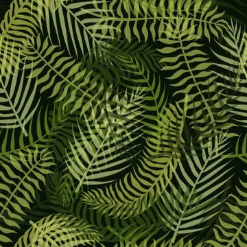 Seamless pattern with green tropical leaves on the dark background. Illustrazione stock