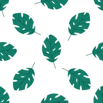 Seamless pattern of green tropical leaves. Vector elements on a white background Stock Illustration