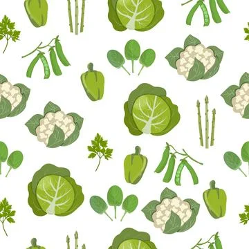 Seamless pattern with green vegetables Stock Illustration