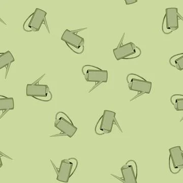 Seamless pattern green watering can cartoon vector Illustration