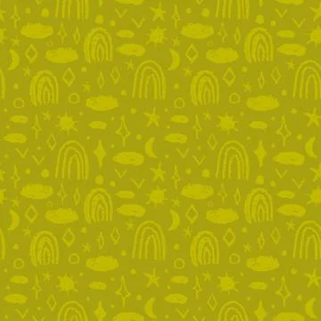 Seamless pattern green yellow lines chalk grid design, abstract simple scandi 스톡 일러스트