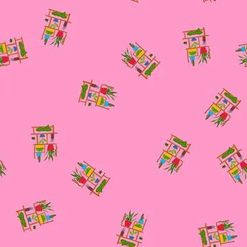 Seamless pattern greenery indoor vertical garden cartoon vector イラスト素材