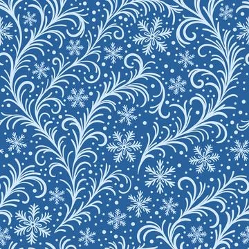 Seamless pattern for greeting cards, wrapping paper on blue winter background. Stock Illustration