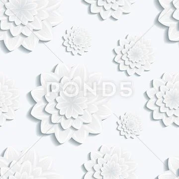 Seamless pattern with grey 3d flower chrysanthemum Stock Illustration
