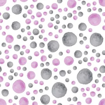 Seamless pattern with grey and pink watercolor circles on white background. V Stock Illustration