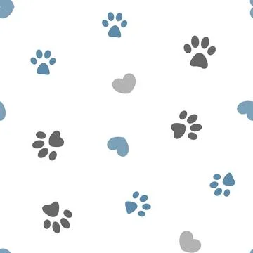 Seamless pattern with grey blue paws animals Stock Illustration