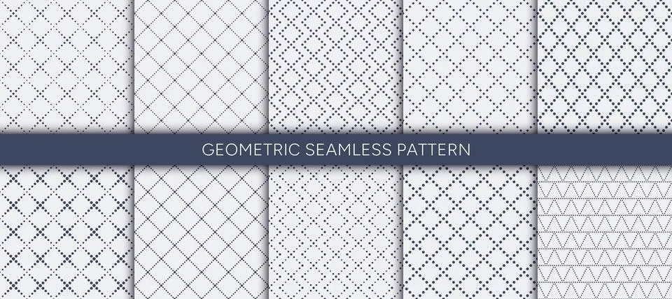 Seamless pattern with grey dotted dash line with square rhombus Stock Illustration
