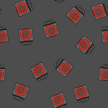 Seamless pattern Grey extension cord reel illustration with red winding handl 스톡 일러스트