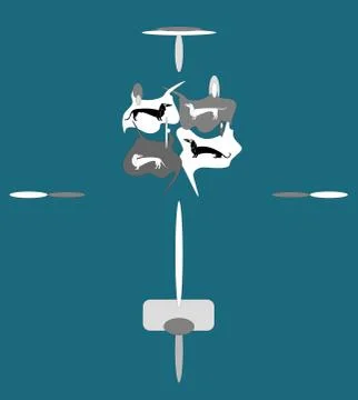 Seamless pattern grey geometric print and dogs sketches on a green backgroun Stock Illustration