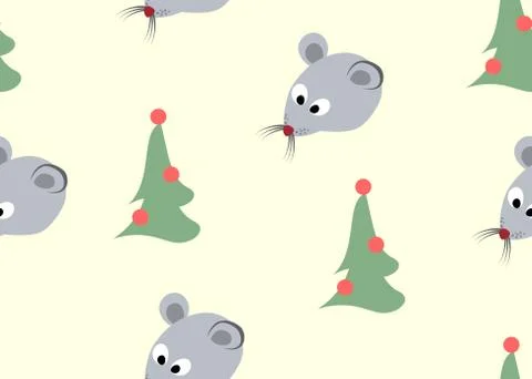 Seamless pattern with grey rats and christmas tree on light background. EPS10 Stock Illustration