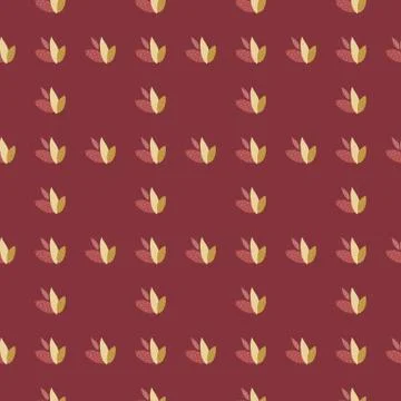 Seamless pattern with grid located leaves on burgundy background. Botanic des Illustrazione stock