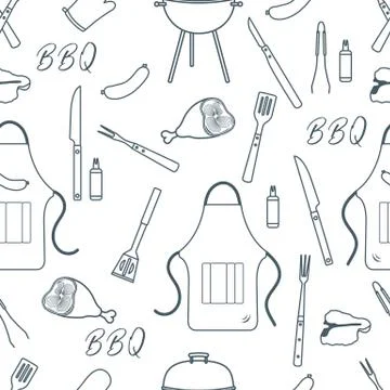Seamless pattern with grill, barbecue tools. BBQ Stock Illustration