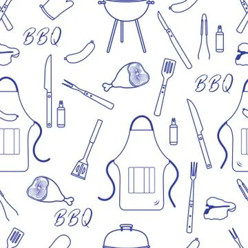 Seamless pattern with grill, barbecue tools. BBQ Stock Illustration