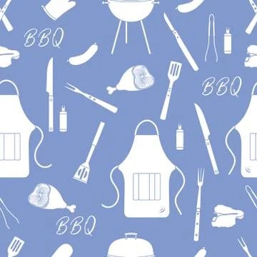 Seamless pattern with grill, barbecue tools. BBQ 스톡 일러스트