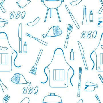Seamless pattern with grill, barbecue tools. BBQ 스톡 일러스트