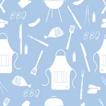 Seamless pattern with grill, barbecue tools. BBQ Stock Illustration