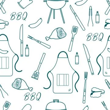 Seamless pattern with grill, barbecue tools. BBQ Illustrazione stock