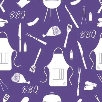 Seamless pattern with grill, barbecue tools. BBQ 스톡 일러스트